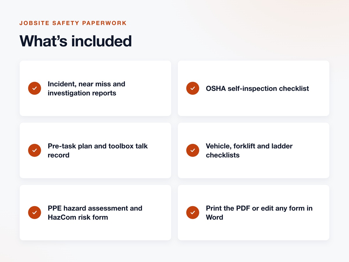 Jobsite Forms Kit inside pages
