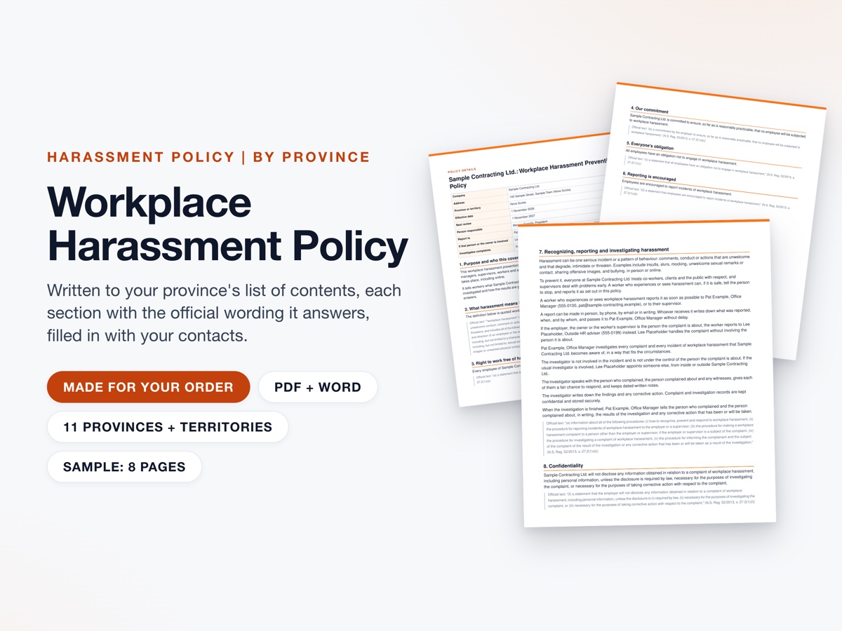 Workplace Harassment Policy (by province)