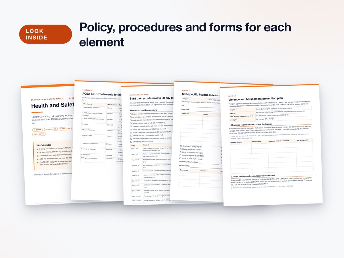 SECOR-ready Safety Manual (Alberta, ACSA) inside pages